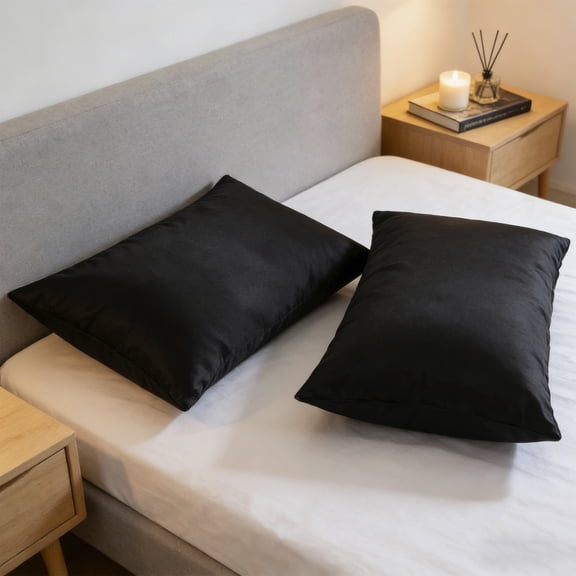 Vfedsrsge Satin Pillowcase for Hair and Skin 2 Pack, Polyester Envelope Closure Pillow Covers, Anti Frizz Wrinkle Prevention, Black 29x19 Inch