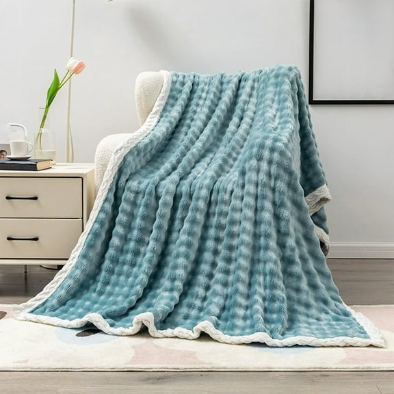 Vfedsrsge Soft Fluffy Fleece Throw Blanket for Couch - Light Blue Striped, 39x27in, All-Season Decorative