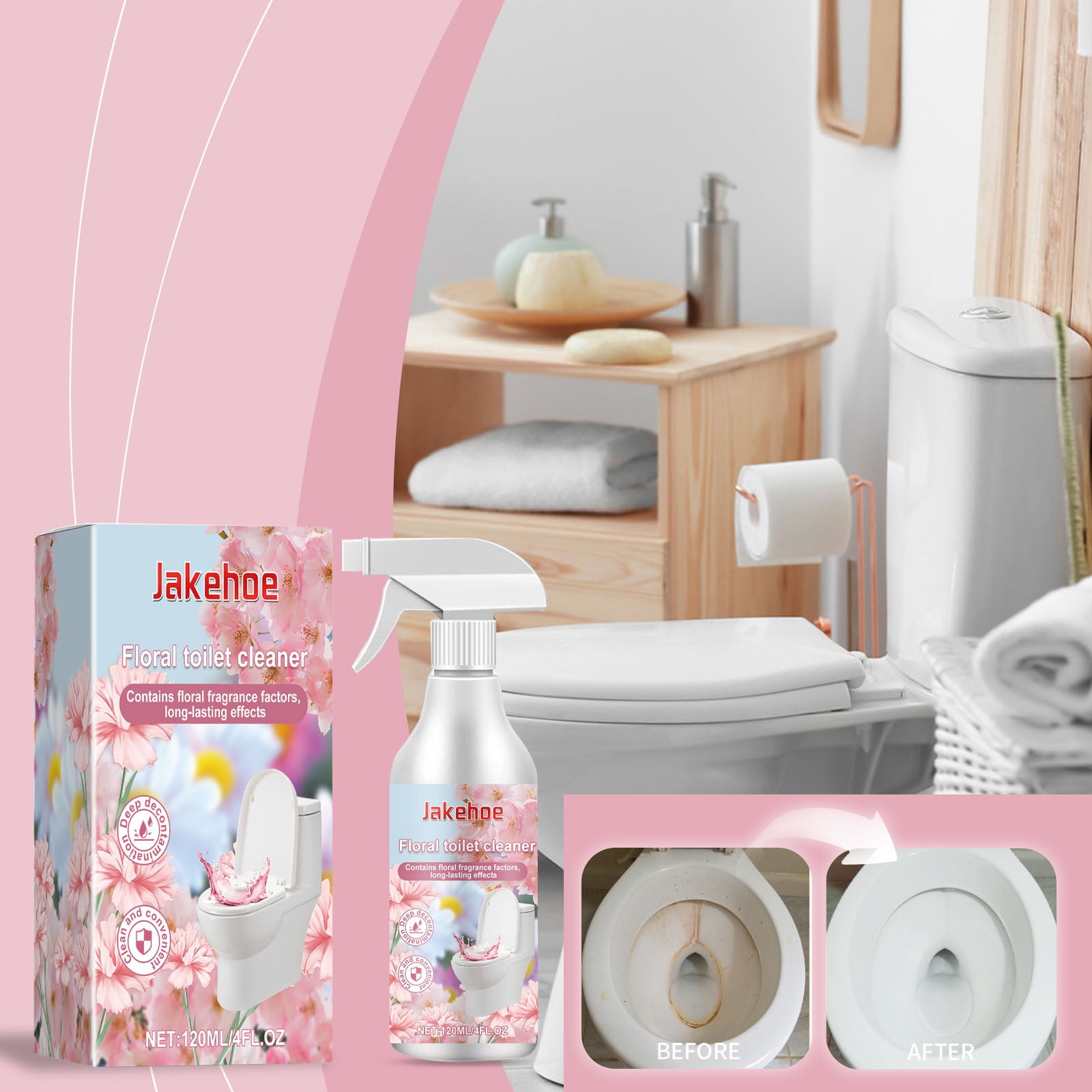 Vfedsrsge Strong Stain Removing Toilet Cleaner Agent with Flower