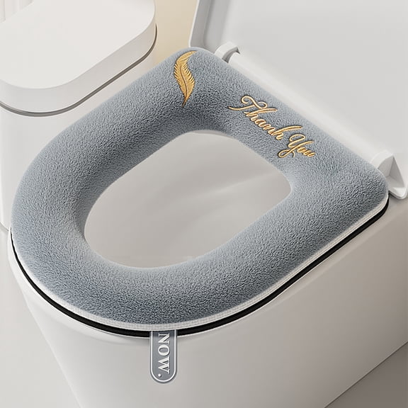 Vfedsrsge Warm Winter Thickened Knitted Toilet Seat Cover 2-Pack, Polyester Washable, Fits Round & Elongated Toilets, With Handle, Easy Install, Two-Tone Bathroom Pad