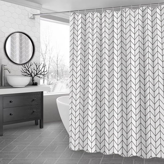 Vfedsrsge Waterproof Thickened Shower Curtain with Hooks, 70x47 Inch, No Drill, Reinforced Grommets, Weighted Hem, Printed, Machine Washable for Bathroom Dorm Hotel RV