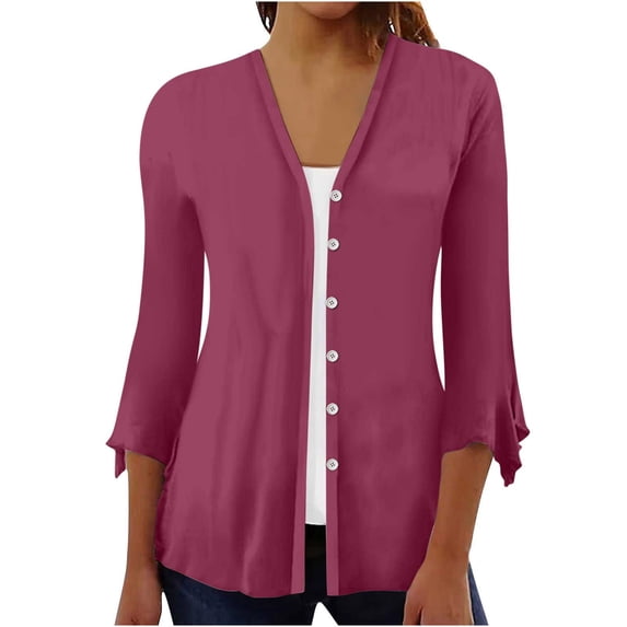 VgaVtl 3/4 Sleeve Cardigan Sweaters for Women Purple Womens Cardigans Lightweight Loose Tunic Casual Solid Button Cardigans