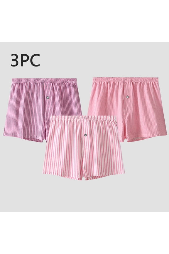 3 PC Cotton Mens Boxers Big Underpants for Men Breathable Striped Button Boxer Briefs Workout Underpants,XXL