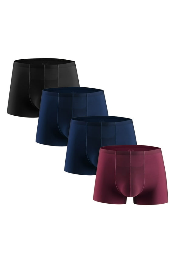 4 PC Boxers Men Ice Silk Mens Underwear Plus Size Homewear Workout Single Color Underpants,Blue 3XL