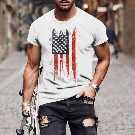 VgaVtl American Flag Mens T Shirts Independence Day Short Sleeve Big and Tall Shirts for Men Vintage Holiday Summer White Shirts