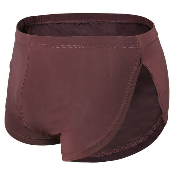 VgaVtl Big Plus Size Mens Boxers Athletic Panties for Men High Cut Elastic Solid Boxer Briefs Underpants,Brown XXL