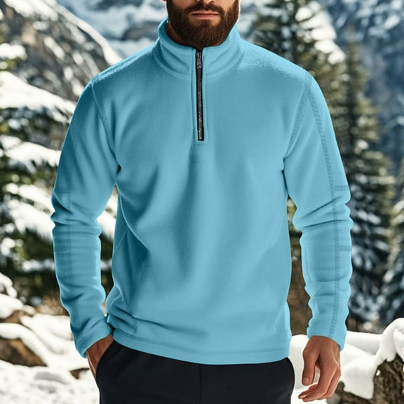 VgaVtl Big and Tall Men's Long Sleeve Shirt Turtleneck Tee Shirts for Men Half Zipper Loose Casual Solid Color Soft Blue Shirts,XL