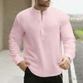 thumbnail image 1 of VgaVtl Big and Tall Mens Long Sleeve T Shirts Fall Winter Mens Tops Layering Button Solid Color Leisure Pink Loose Shirts,XL, 1 of 3