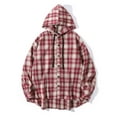 thumbnail image 1 of VgaVtl Big and Tall Mens Shirts Hooded Plaid Long Sleeve Mens Tops Red Workout Loose Cardigan Button Down Collar Shirts,M, 1 of 9