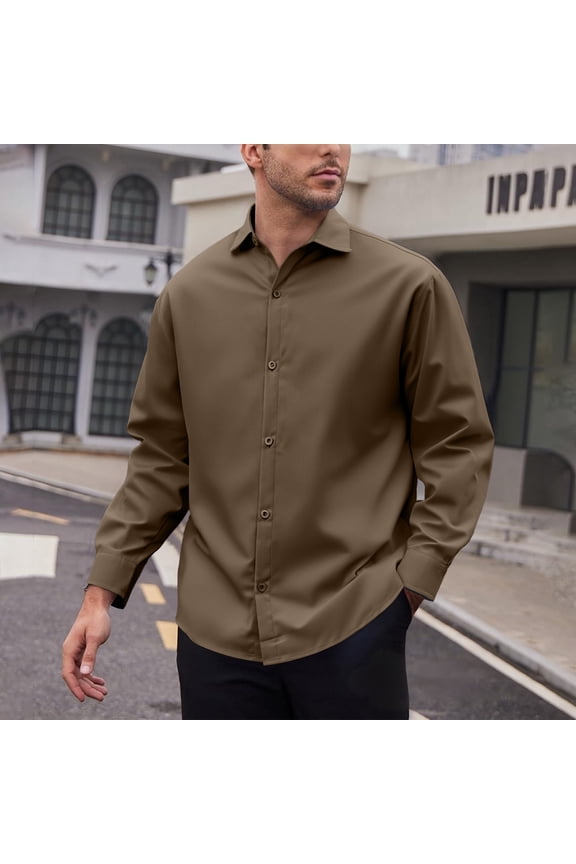 Big and Tall Mens Shirts Yellow Collared Long Sleeve Mens Clothes Shirts Solid Color Casual Button Office Loose Shirts,3XL