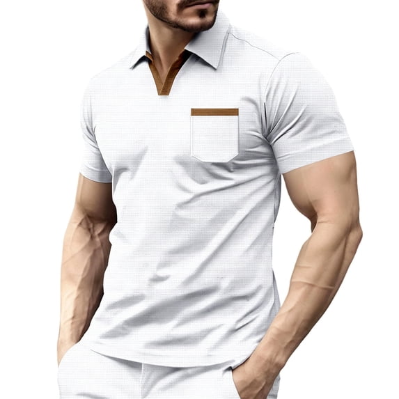 VgaVtl Big and Tall Polo Shirts for Men Summer Short Sleeve Waffle Collared Casual Color Block Going Out T-Shirt for Men