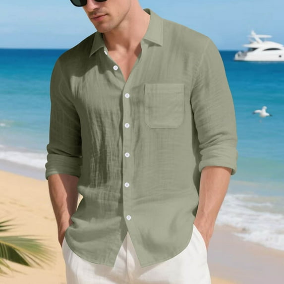 VgaVtl Big and Tall Shirts for Men Collared Long Sleeve Clothes for Men Button up Green Lapel Loose Leisure Solid Color Shirts,XL