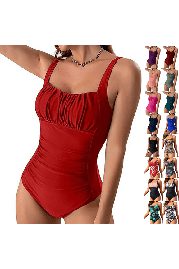 Bikini One Piece Bathing Suit for Women Red Tummy Control Plus Size Bathing Suit for Women Solid Swimsuits