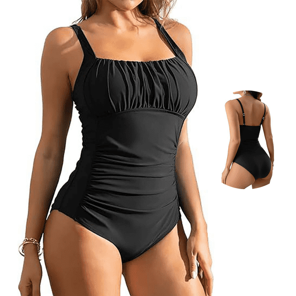 Odbmxy Black One Piece Bathing Suit Tummy Control Bikini Women's Bathing Suit Solid Swimsuits