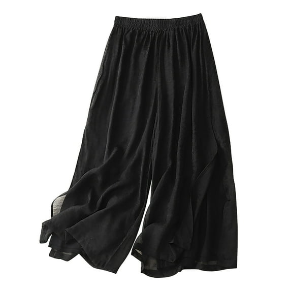 VgaVtl Black Pant Woman Long Cotton Linen Wide-Leg Large Palazzo Pants Solid Loose Casual Pants