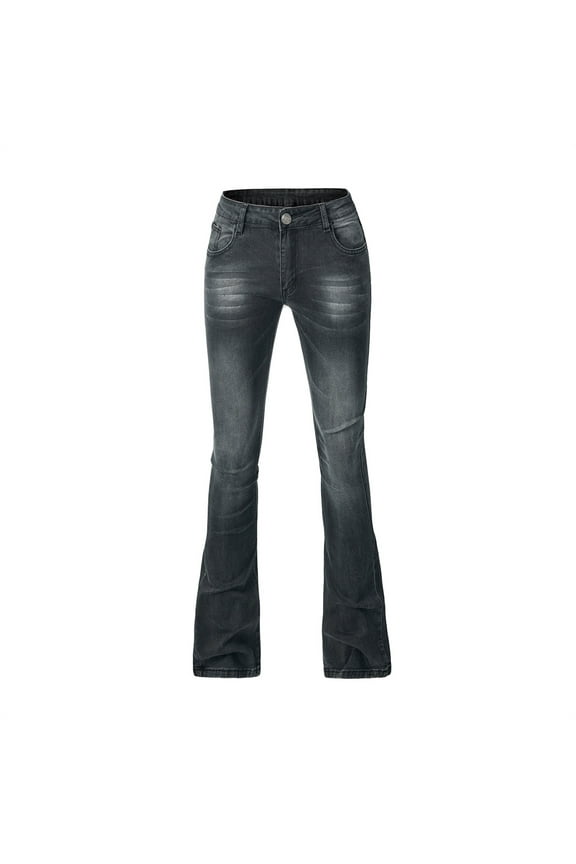 Black Women's Jeans Bootcut Long Womens Pants Oversize Pocket Solid Stretch Slim Pants