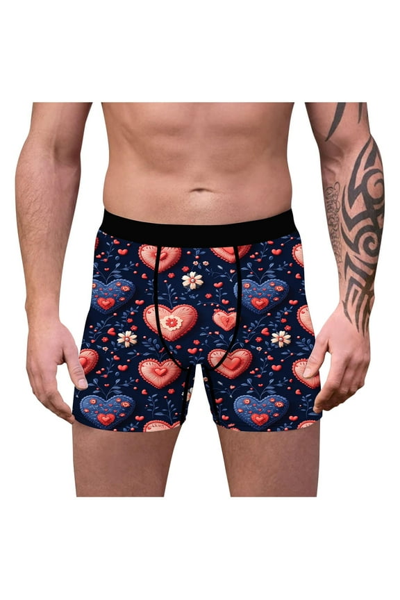 Boxers Men Valentines Mens Plus Size Underwear Heart Print Athletic Stretch Boxer Briefs Underpants,Pink XL