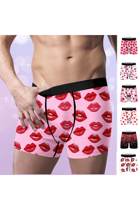 Boxers for Men Big Valentines Mens Underpants Boxer Briefs Graphic Comfy Fitness Underpants,Pink L