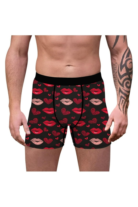 Boxers for Men Valentines Big Mens Underwear Boxer Briefs Breathable Love Print Sports Underpants,Pink L