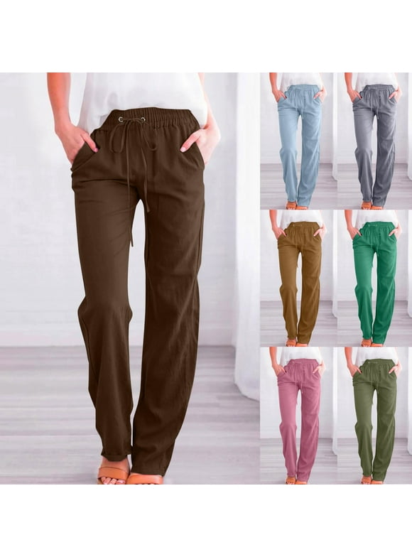 Brown Jeans for Women Plus Size Long Straight-Leg Plus Womens Pants Solid Elastic Casual Loose Pants