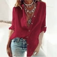 thumbnail image 1 of VgaVtl Casual Tops for Women Turtleneck Red Short Sleeve T-Shirt Solid Casual Loose Button Tops, 1 of 6