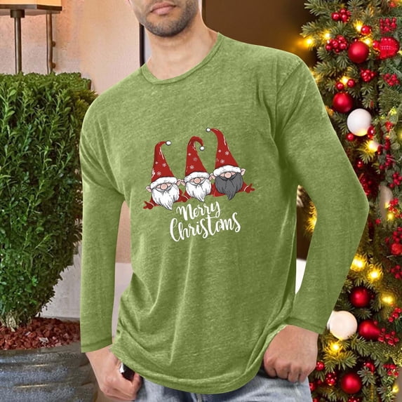 VgaVtl Christmas Long Sleeve Tee Shirts for Men Green Shirts for Men Vacation Leisure Loose Workout Graphic Shirts,XXL