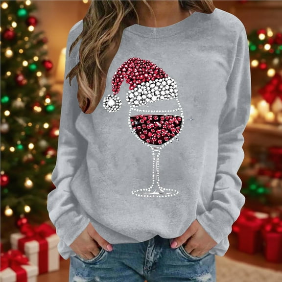 VgaVtl Christmas Sweatshirt Women Casual Long Sleeve Plus Size Sweatshirts for Women Pullover Festivals Graphic Sweatshirt,Gray S