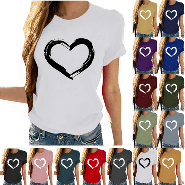 VgaVtl Clearance Under $5.00 Womens Clothing Crew Neck Print Short Sleeve T-Shirt Casual Loose Tops