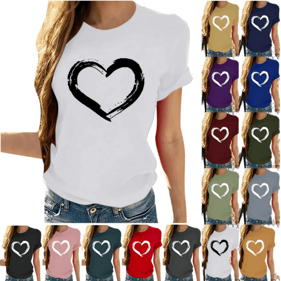 Odbmxy Valentines Womens Clothing Crew Neck Print Short Sleeve T-Shirt Casual Loose Tops
