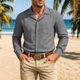thumbnail image 1 of VgaVtl Collared Long Sleeve Shirts for Men Linen Fall Winter Gray Lapel Casual Button up Mens Shirts Solid Office, 1 of 9