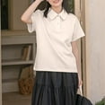 thumbnail image 1 of VgaVtl Collared Plus Size Shirts for Women Polo Short Sleeve Cotton Womens Blouses Button Loose Solid Everyday Tops,Beige XXL, 1 of 6