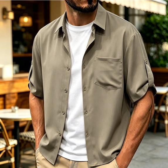 VgaVtl Collared Shirts for Men Button up Short Sleeve Summer Mens Shirts Business Cardigan Casual Plain