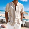 thumbnail image 1 of VgaVtl Collared Shirts for Men Button up Summer Short Sleeve Striped Holiday Mens Clothes Leisure Beach Turtleneck, 1 of 7