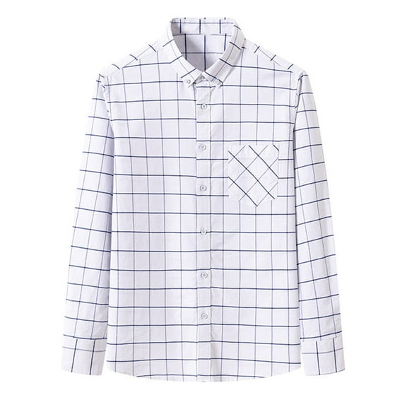 VgaVtl Collared Shirts for Men Long Sleeve Checkered Dress Shirts Clothes for Men Loose Button down Office White Pocket Shirts