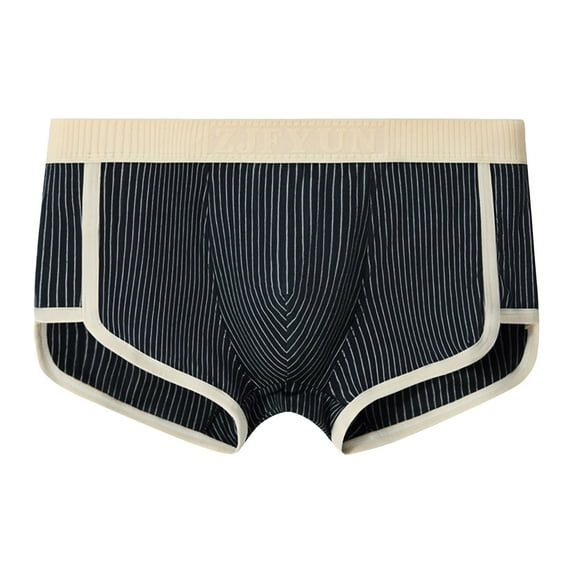 VgaVtl Cotton Boxers for Men Big Underwear Men High Cut Boxer Briefs Stretch Sports Striped Underpants,Black 3XL