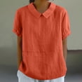 thumbnail image 1 of VgaVtl Cotton Linen Blouses for Women 2025 Short Sleeve Plus Size Tops Women Everyday Minimalist Solid Color Cute Tops,Orange XL, 1 of 6