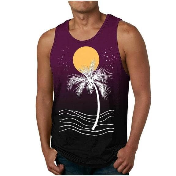 VgaVtl Cotton Men's Tank Shirts Sleeveless Mens Plus Size Shirts Casual Graphic Layering Relaxed Fit Holiday Shirts,Purple M