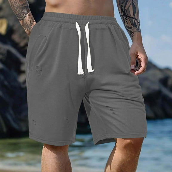 VgaVtl Cotton Shorts for Men Mens Shorts Plus Size Regular Pockets Elastic Waist Beach Solid Casual Shorts,Gray XXL