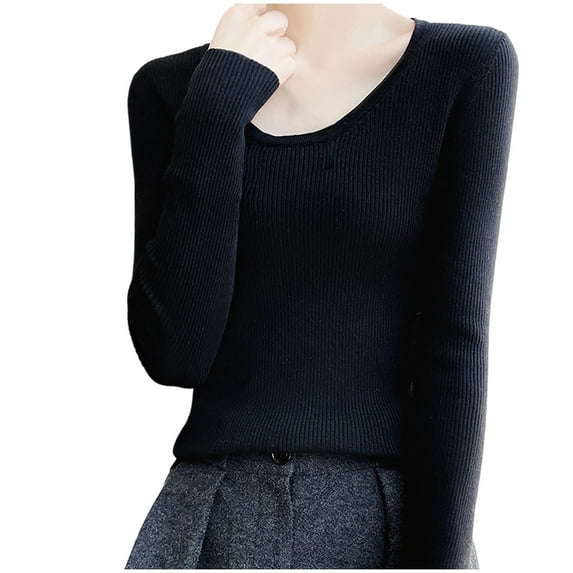 VgaVtl Cotton Womens T Shirts Fall Winter Thermal Long Sleeve Women's Tops Black Slim Plain Leisure Layering Shirts