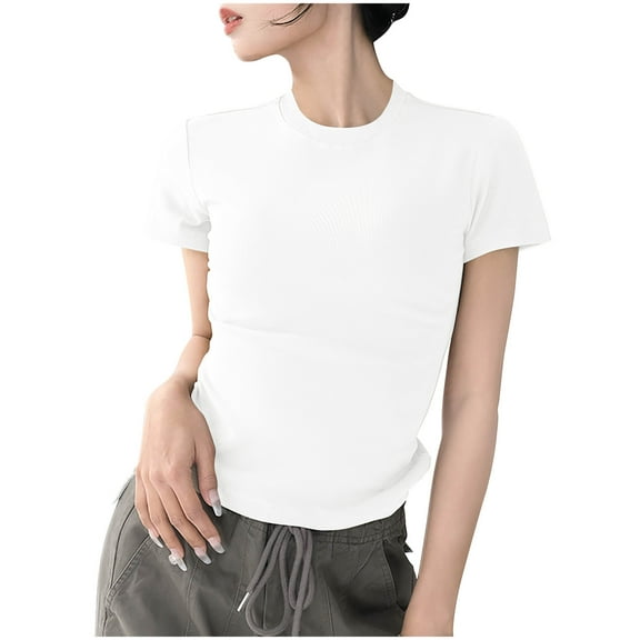 VgaVtl Cotton Womens T Shirts Short Sleeve Tops for Women Single Tight Yoga Workout Layering Casual Tops,White M