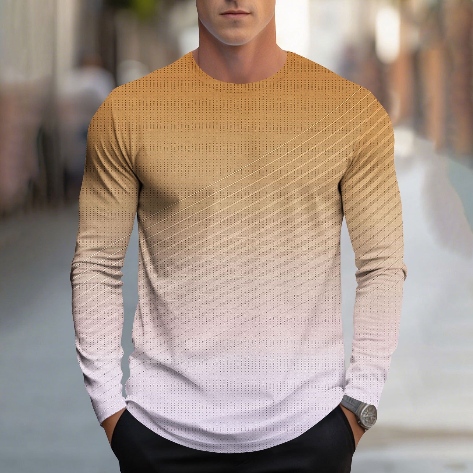 VgaVtl Crew Neck Long Sleeve Men Shirt Fall Winter Sports Gradient ...