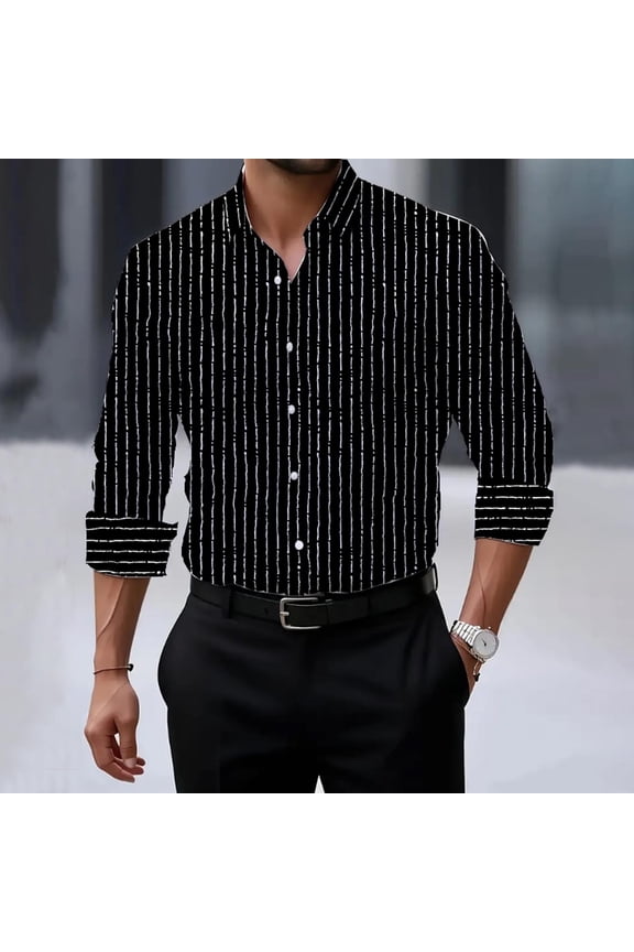 Dress Shirts Long Sleeve Men Shirts Standing Collar Button down Clothes for Men Shirts Office Black Cardigan Striped Shirts
