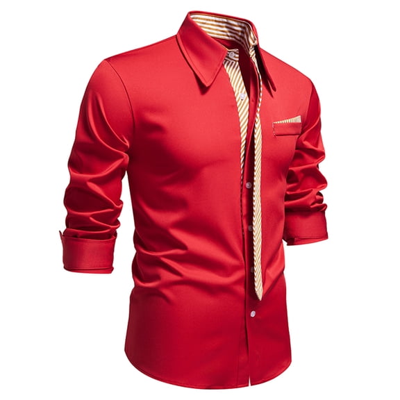 VgaVtl Dress Shirts Long Sleeve Mens Shirts Cotton Collared Clothes for Men Shirts Red Dressy Plain Office Business Button Shirts