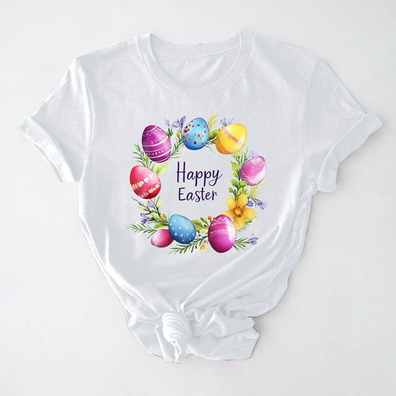 VgaVtl Easter T Shirts for Women Short Sleeve Graphic Ladies Tops Workout Soft Party Relaxed Fit Casual Tops,White M
