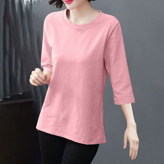 VgaVtl Elbow-Length Womens Tshirts Summer Juniors Topss Basic Casual Solid Color Regular Workout Sports Shirts,Pink M