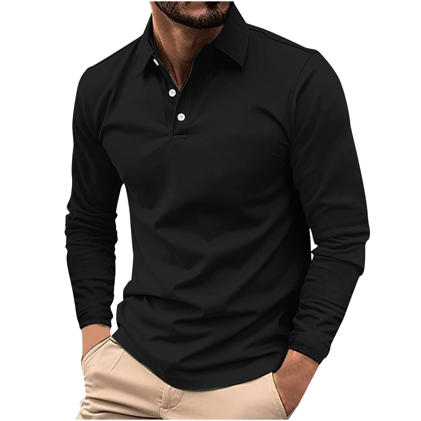 VSSSJ Men's Long-Sleeve Polo Shirts Button Up Solid Color