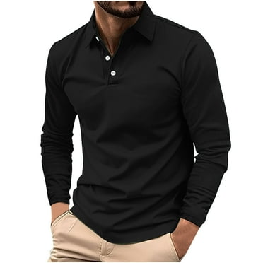 VgaVtl Fall Mens Shirts Long Sleeve Polo Men Shirts Casual Relaxed Fit Solid Button Collared Black Shirts