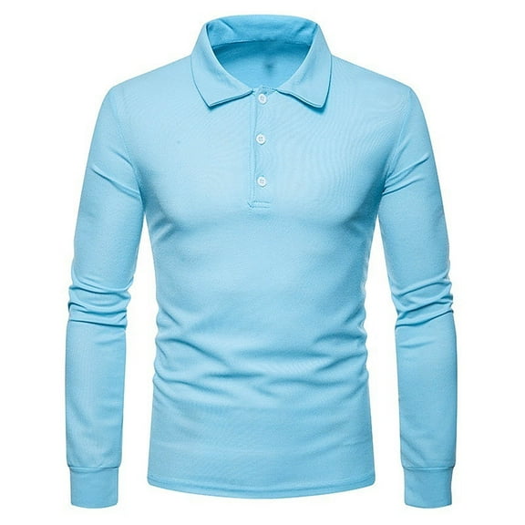 VgaVtl Fall Polo Shirts for Men Long Sleeve Mens Shirts Collared Solid Slim Button Blue Shirts