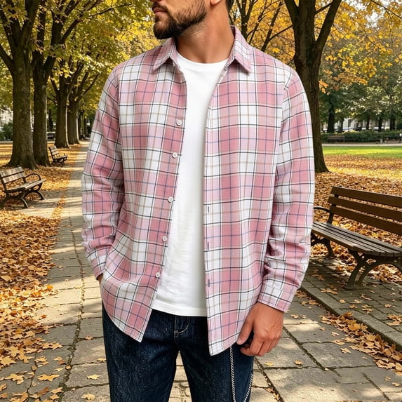 VgaVtl Fall Winter Long Sleeve Mens Shirt Collared Checkered Going Out Brushed Button down Clothes for Men Shirts
