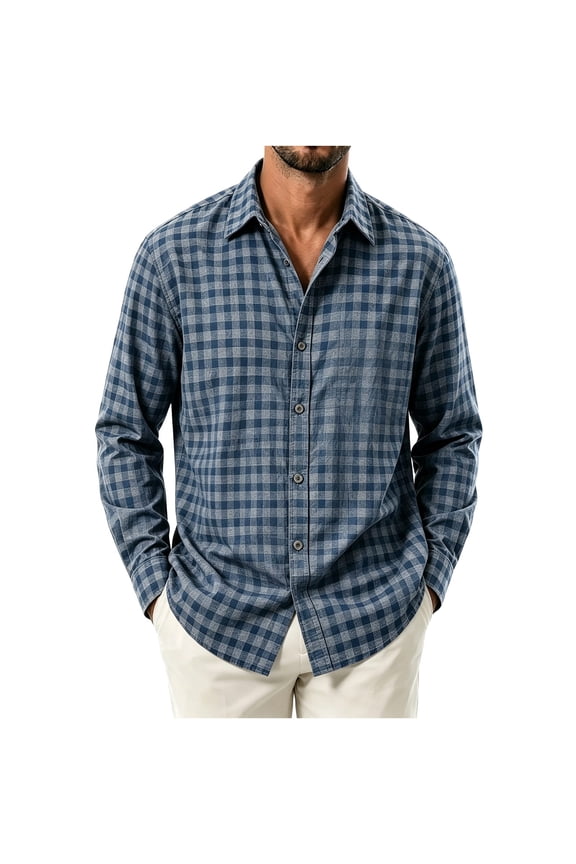 Fall Winter Long Sleeve Mens Shirts Cotton Collared Flannel Plaid Leisure Button down Lightweight Shirts for Men